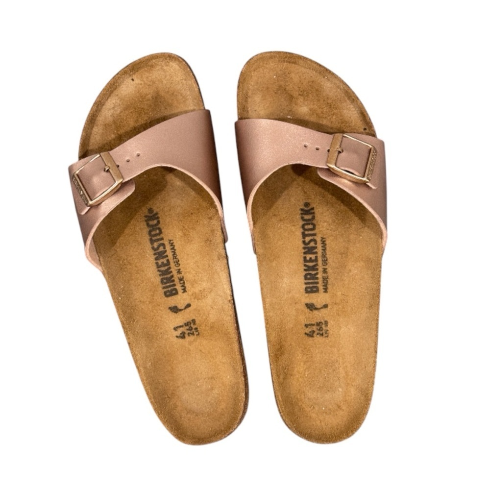 Birkenstock Madrid Birko-Flor Copper Sandals Metallic Pink Size 41 Narrow Fit